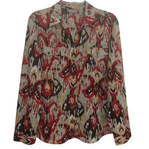 Chico's Ikat Print Button Front Shirt Size Large / 2 Multicolored Long Sleeves